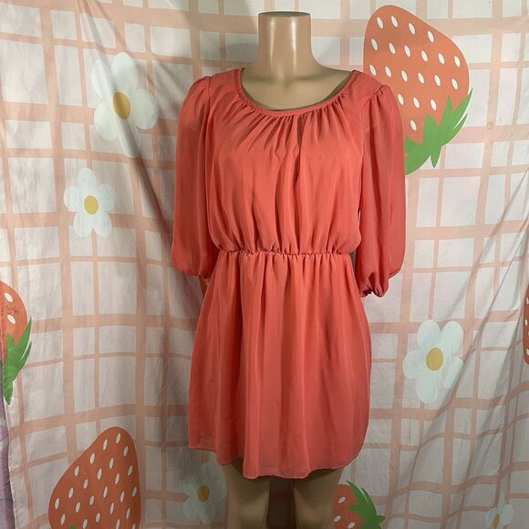 Sweet Storm Solid Coral Orange Polyester Summer Spring Dress Size Large - Picture 1 of 7